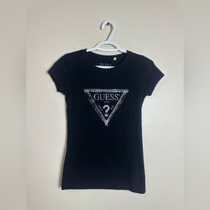 GUESS Size S Black Tee with White Logo Print
